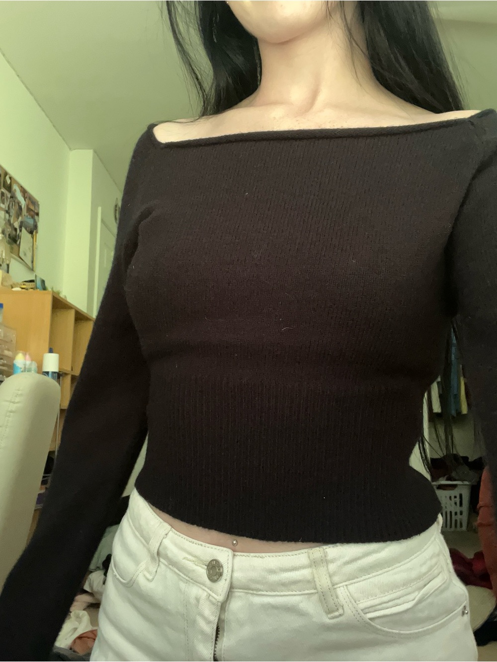 Urban Outfitters Off-the-Shoulder Ribbed Sweater - black